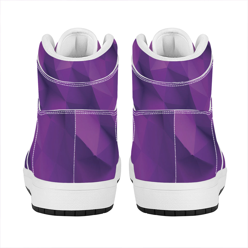 Purple Polygonal Geometric Print High Top Leather Sneakers