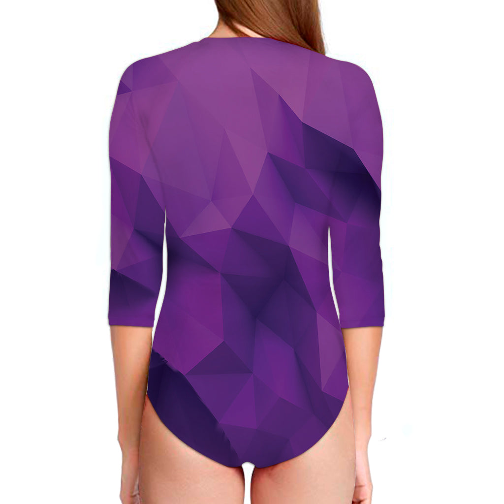 Purple Polygonal Geometric Print Long Sleeve Swimsuit