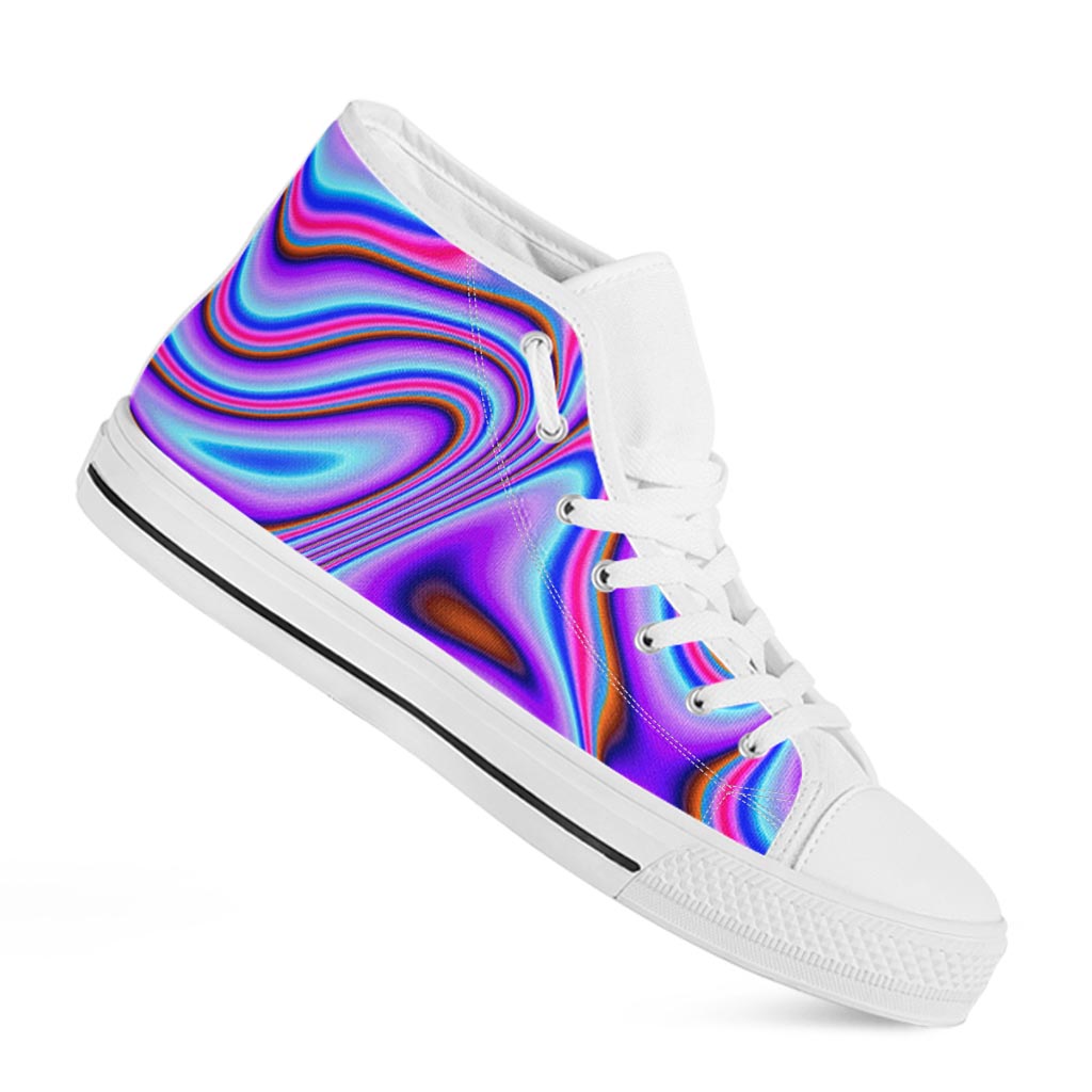 Purple Psychedelic Trippy Print White High Top Sneakers