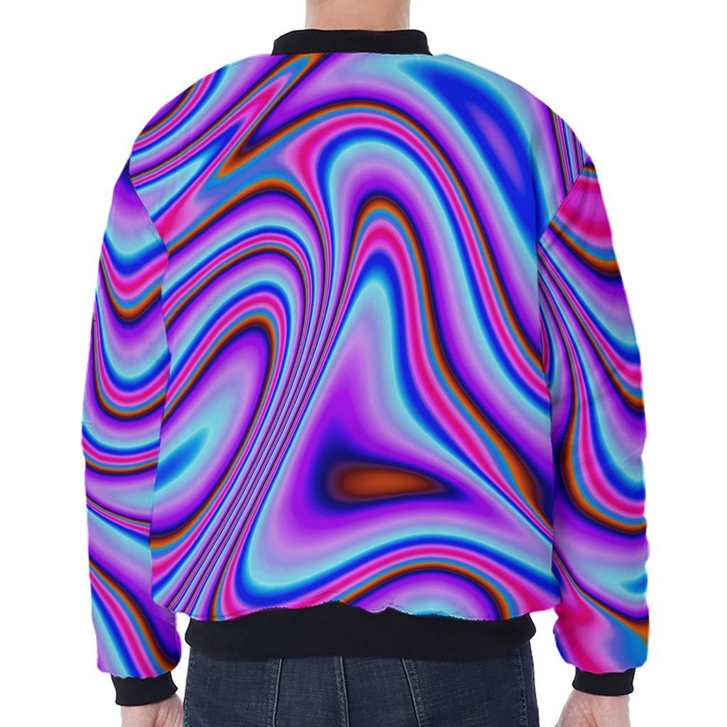 Purple Psychedelic Trippy Print Zip Sleeve Bomber Jacket