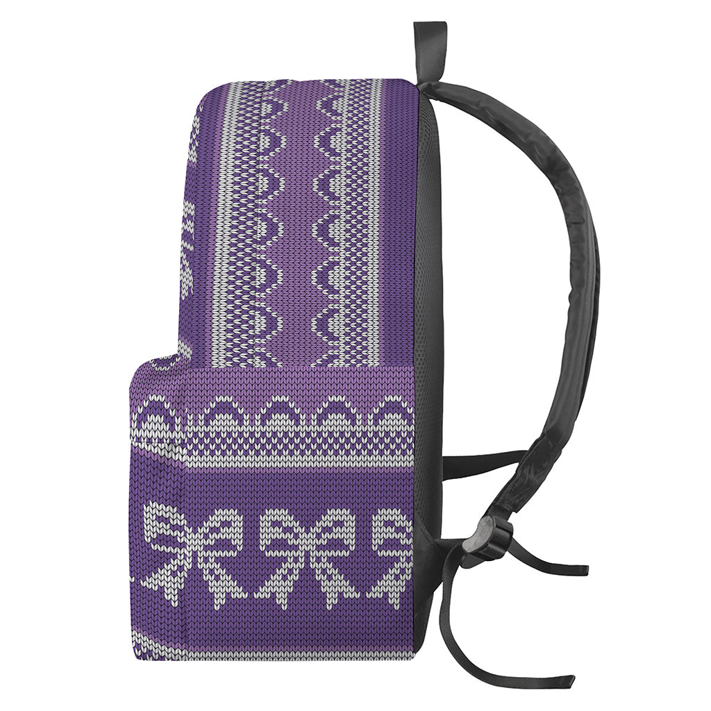 Purple Ribbon Knitted Pattern Print Backpack
