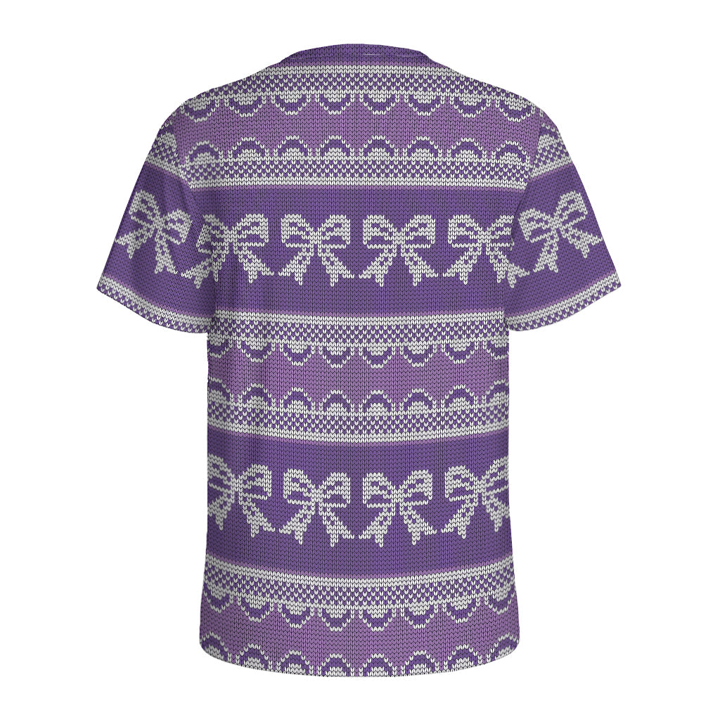 Purple Ribbon Knitted Pattern Print Men's Sports T-Shirt