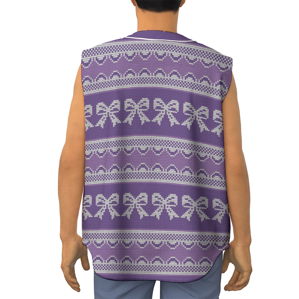 Purple Ribbon Knitted Pattern Print Sleeveless Baseball Jersey