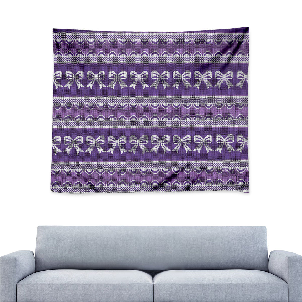 Purple Ribbon Knitted Pattern Print Tapestry