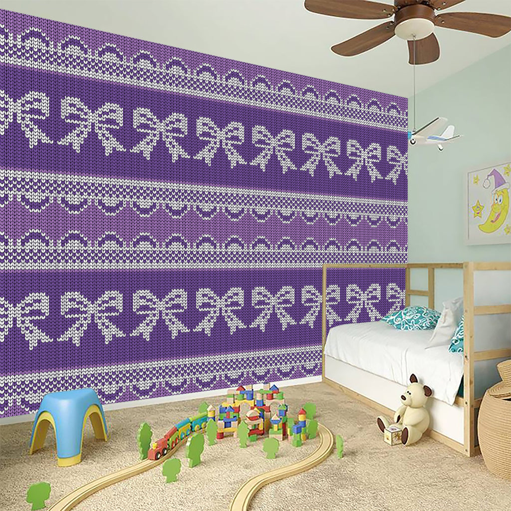 Purple Ribbon Knitted Pattern Print Wall Sticker