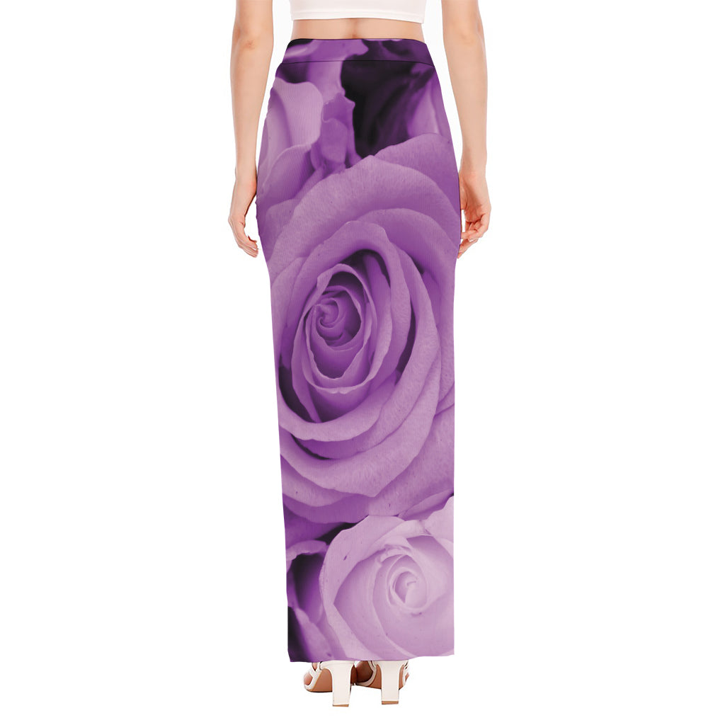 Purple Rose Print High Slit Maxi Skirt
