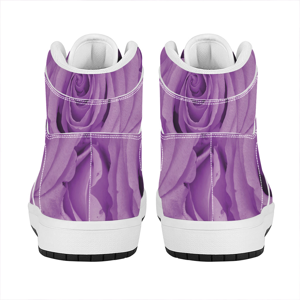 Purple Rose Print High Top Leather Sneakers