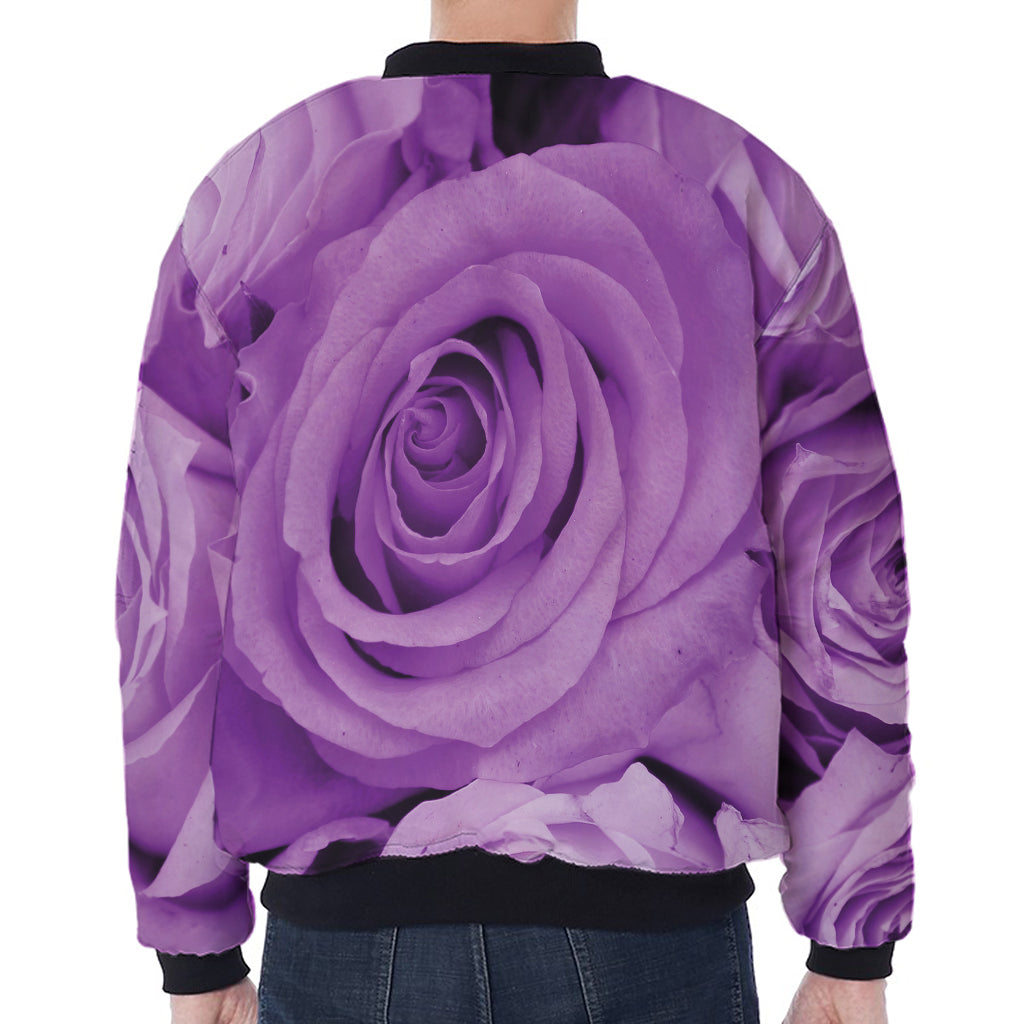 Purple Rose Print Zip Sleeve Bomber Jacket