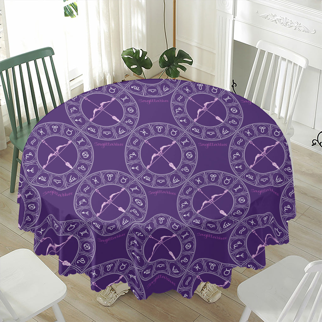 Purple Sagittarius Zodiac Pattern Print Waterproof Round Tablecloth