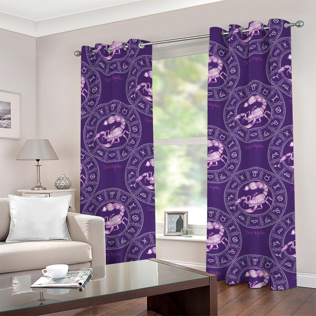 Purple Scorpio Zodiac Pattern Print Grommet Curtains