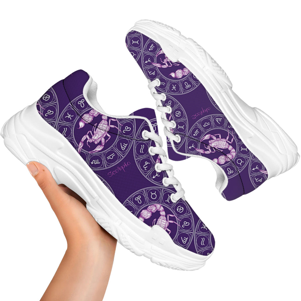 Purple Scorpio Zodiac Pattern Print White Chunky Shoes