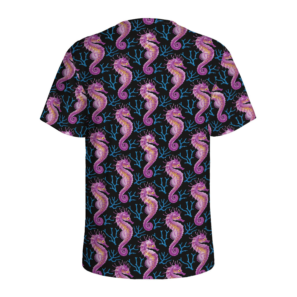 Purple Seahorse Pattern Print Men's Sports T-Shirt