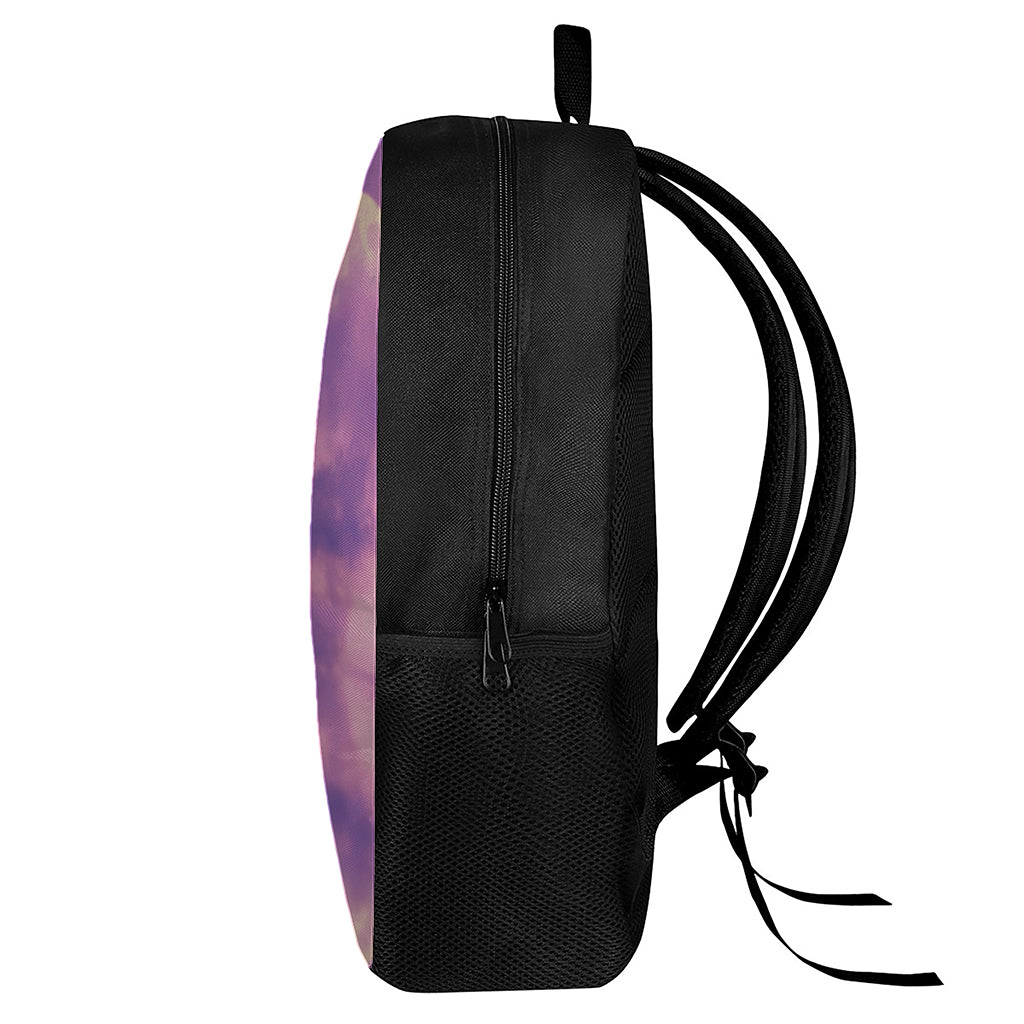 Purple Sky And Full Moon Print 17 Inch Backpack