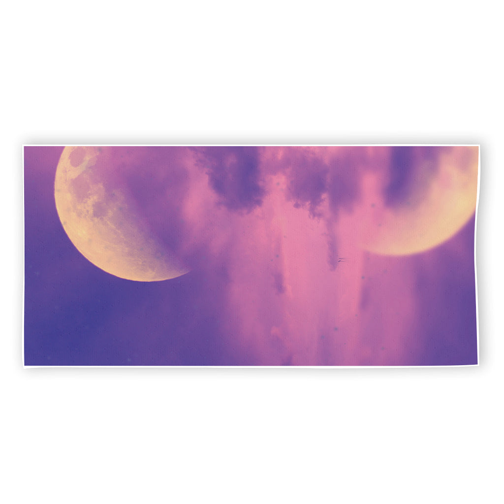 Purple Sky And Full Moon Print Beach Towel