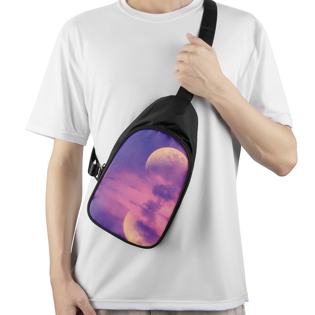Purple Sky And Full Moon Print Chest Bag