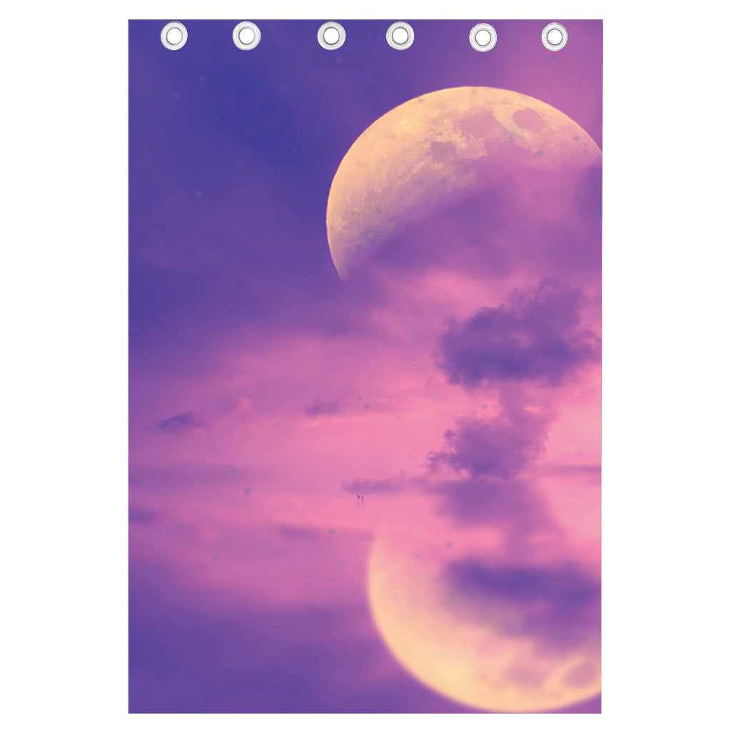 Purple Sky And Full Moon Print Curtain