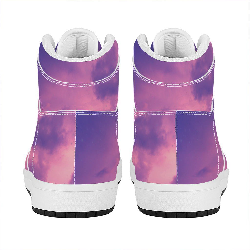 Purple Sky And Full Moon Print High Top Leather Sneakers