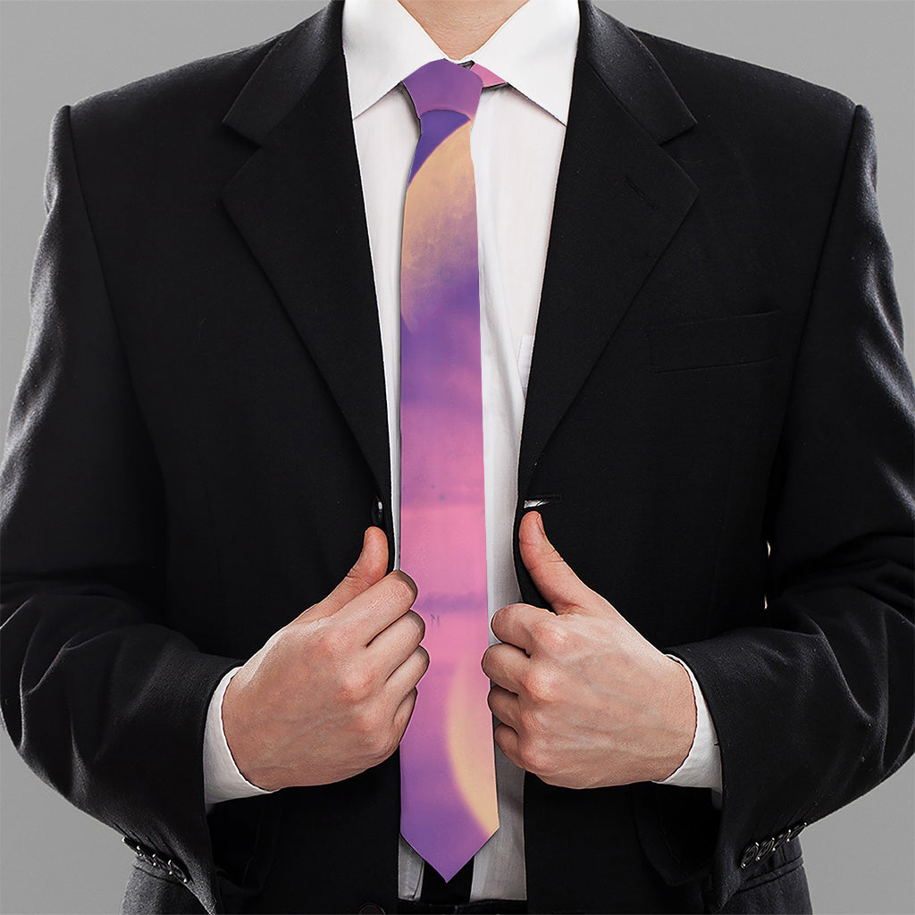 Purple Sky And Full Moon Print Necktie
