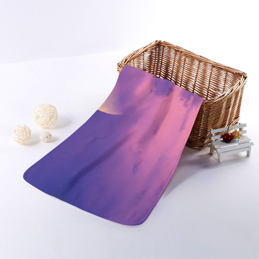 Purple Sky And Full Moon Print Towel