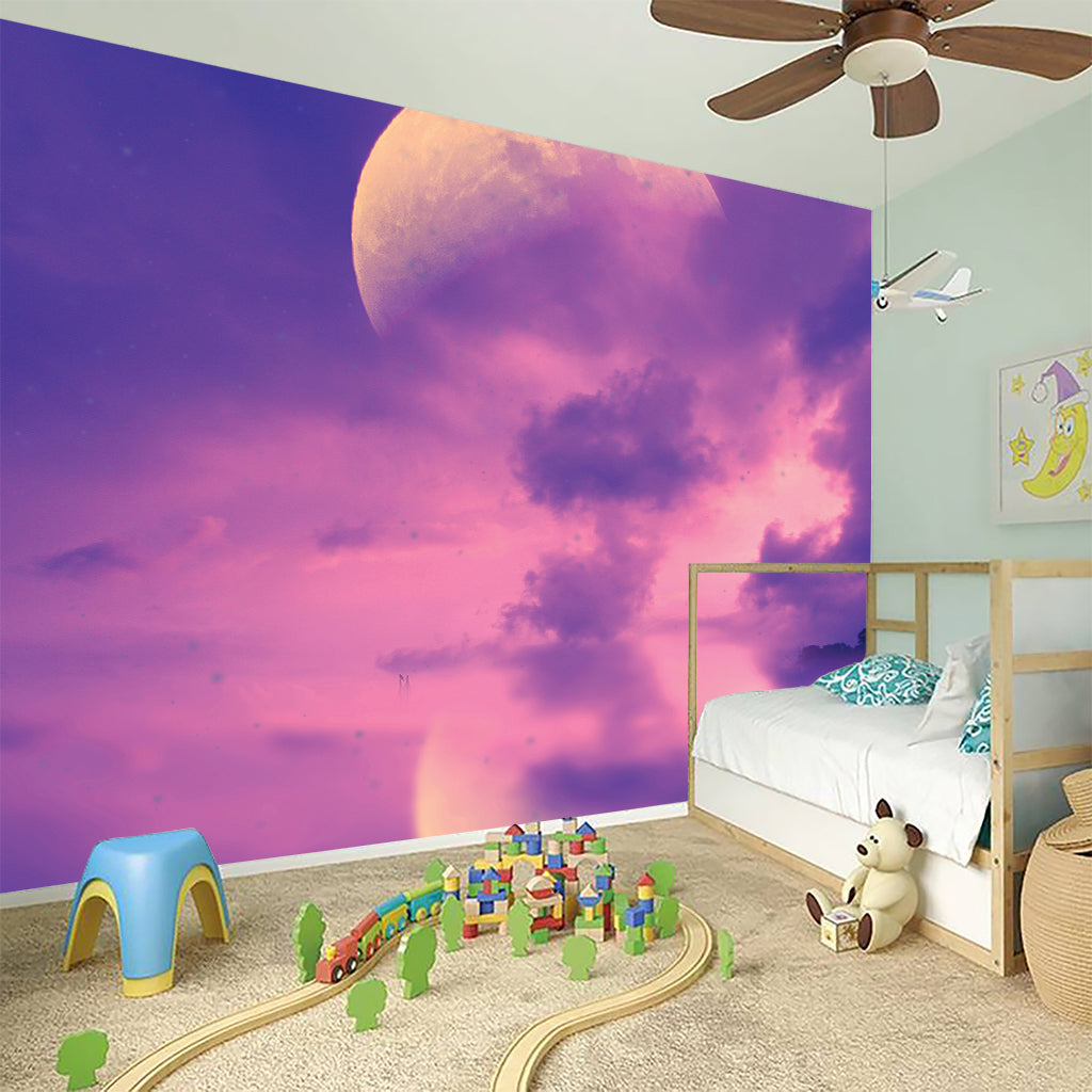 Purple Sky And Full Moon Print Wall Sticker