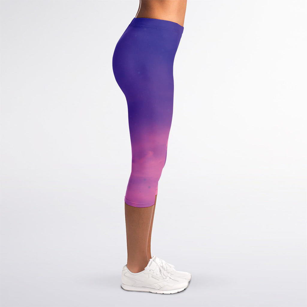 Purple Sky And Full Moon Print Women's Capri Leggings