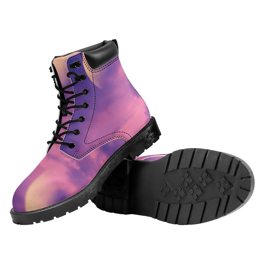 Purple Sky And Full Moon Print Work Boots