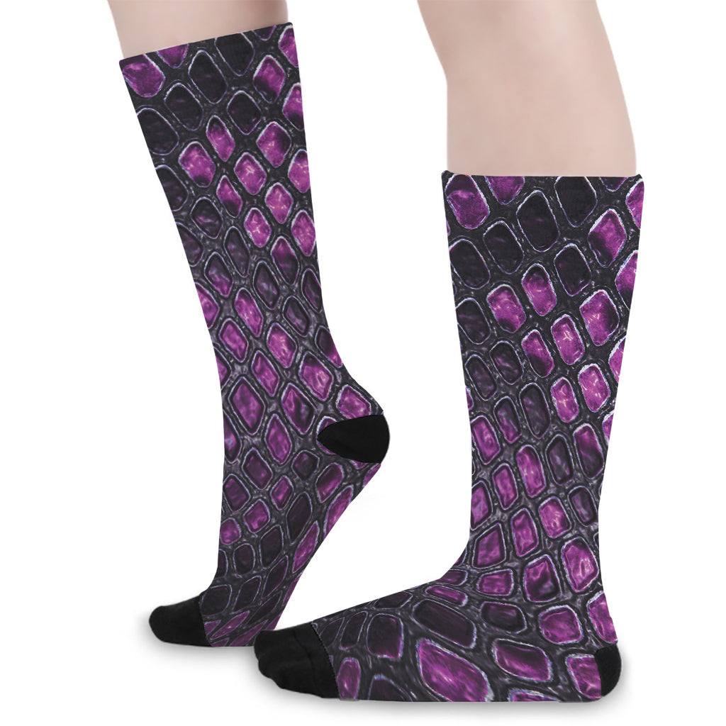 Purple Snakeskin Print Long Socks
