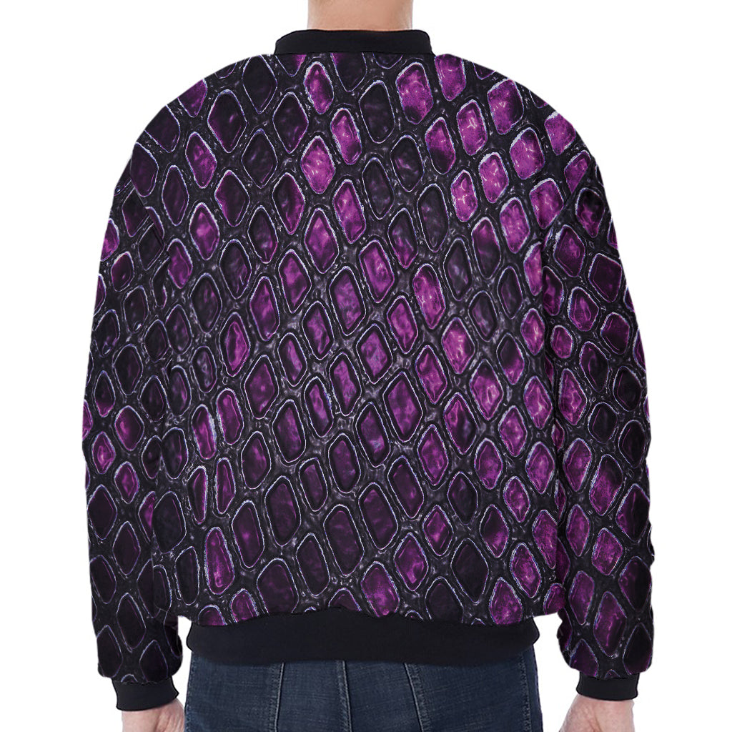 Purple Snakeskin Print Zip Sleeve Bomber Jacket