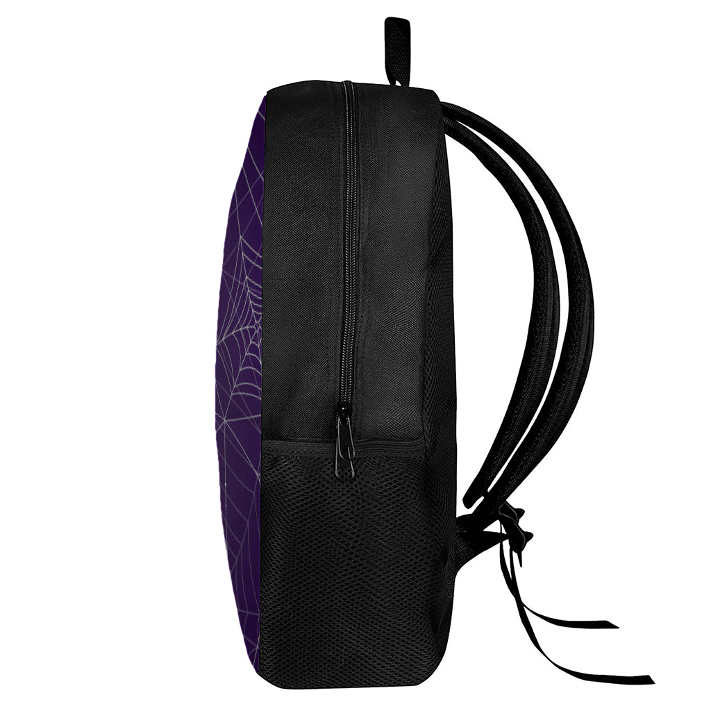 Purple Spider Web Pattern Print 17 Inch Backpack