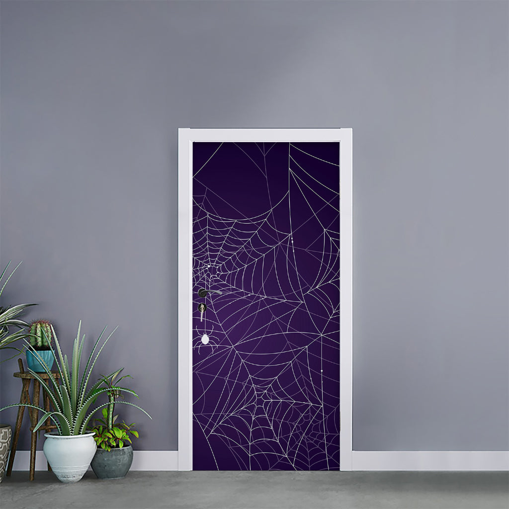 Purple Spider Web Pattern Print Door Sticker