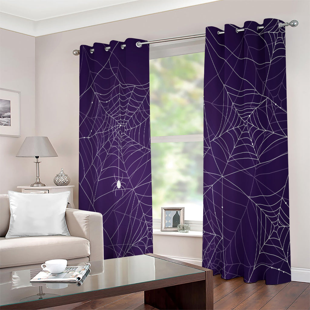 Purple Spider Web Pattern Print Extra Wide Grommet Curtains