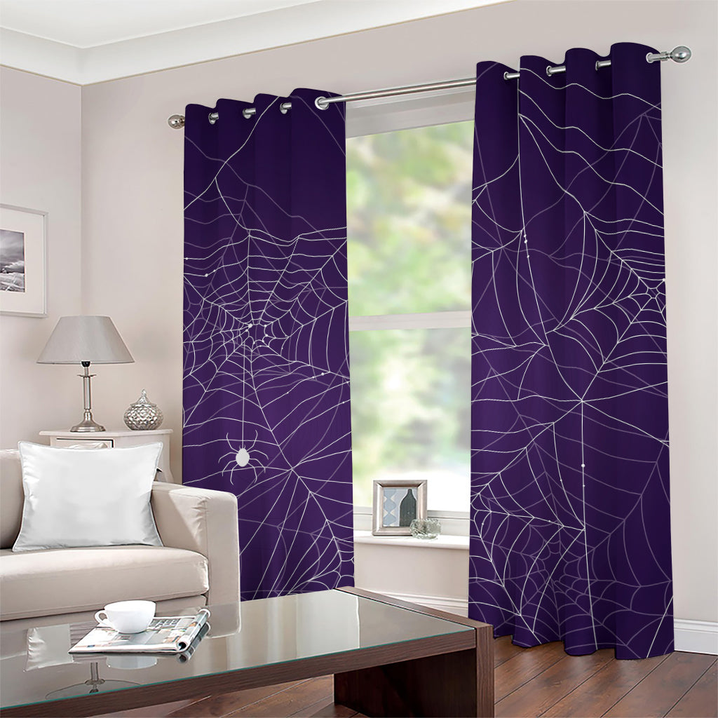 Purple Spider Web Pattern Print Grommet Curtains
