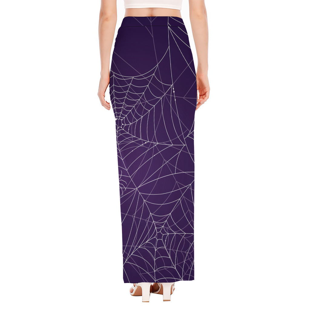 Purple Spider Web Pattern Print High Slit Maxi Skirt