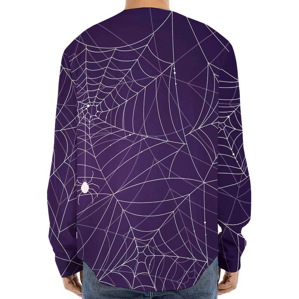 Purple Spider Web Pattern Print Long Sleeve Baseball Jersey