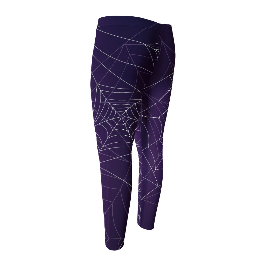 Purple Spider Web Pattern Print Men's Compression Pants