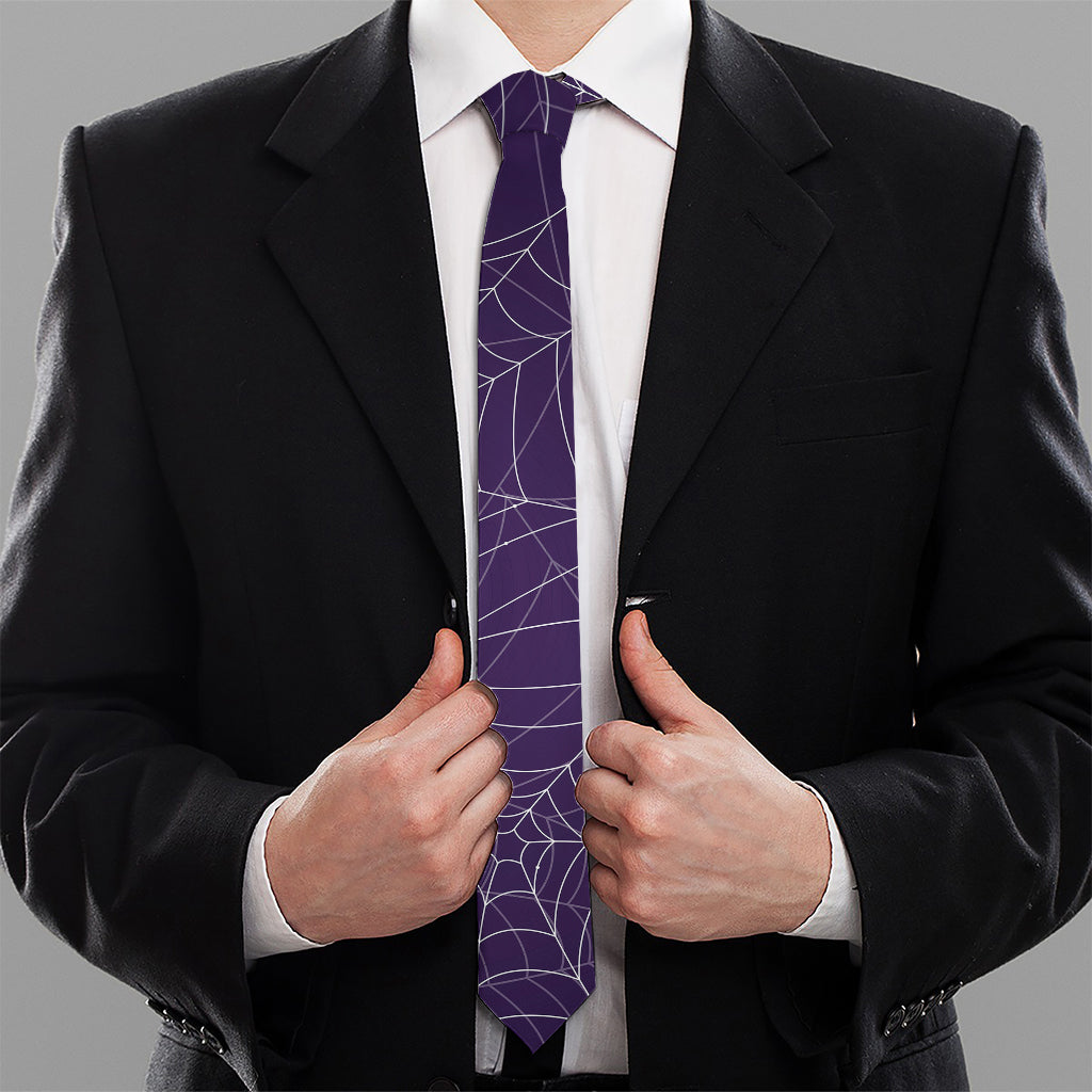 Purple Spider Web Pattern Print Necktie