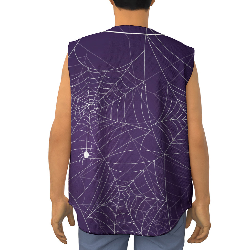 Purple Spider Web Pattern Print Sleeveless Baseball Jersey