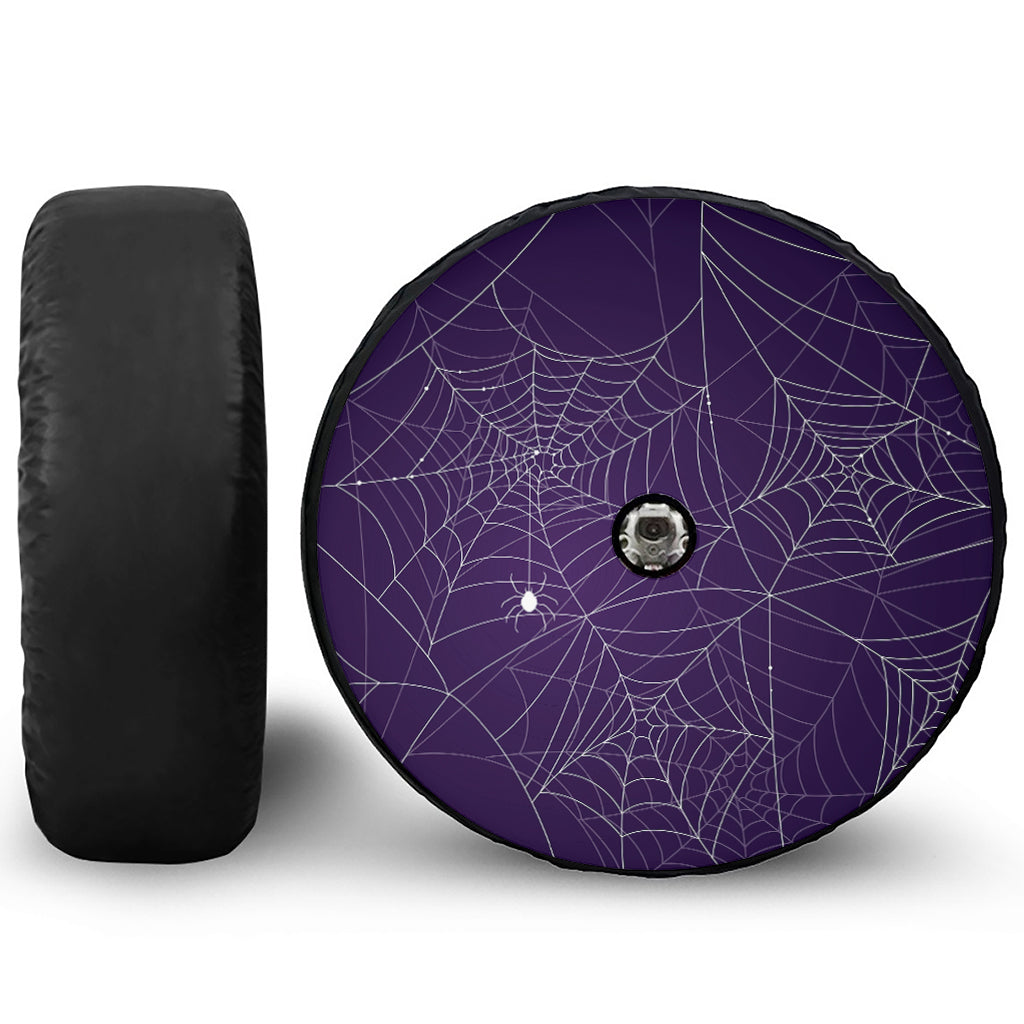 Purple Spider Web Pattern Print Tire Cover With Camera Hole
