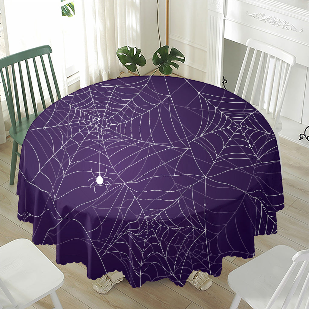 Purple Spider Web Pattern Print Waterproof Round Tablecloth