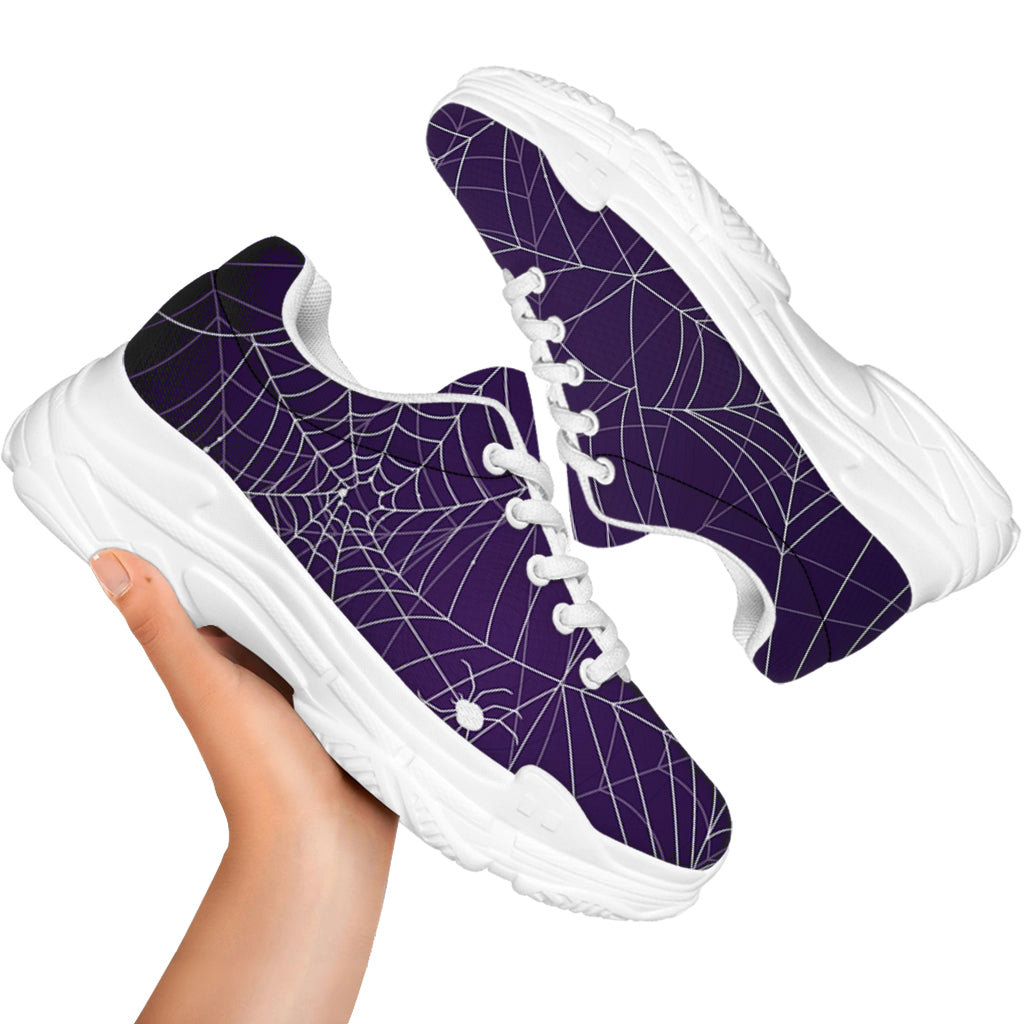 Purple Spider Web Pattern Print White Chunky Shoes