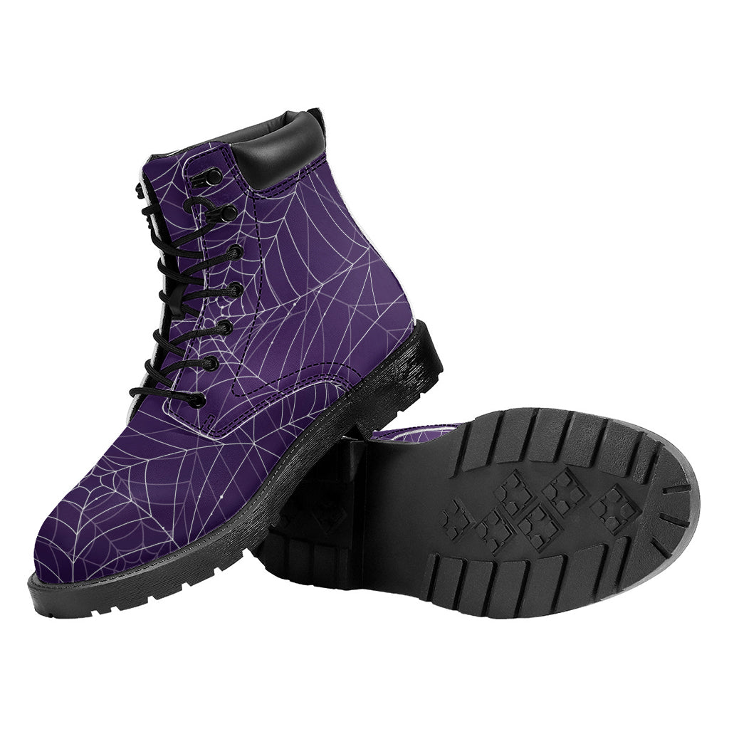 Purple Spider Web Pattern Print Work Boots