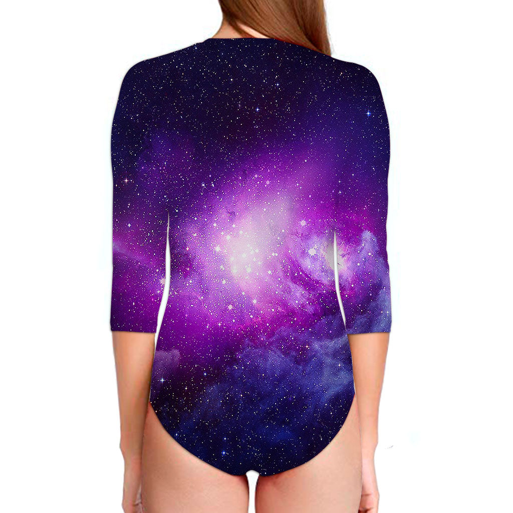 Purple Starfield Galaxy Space Print Long Sleeve Swimsuit