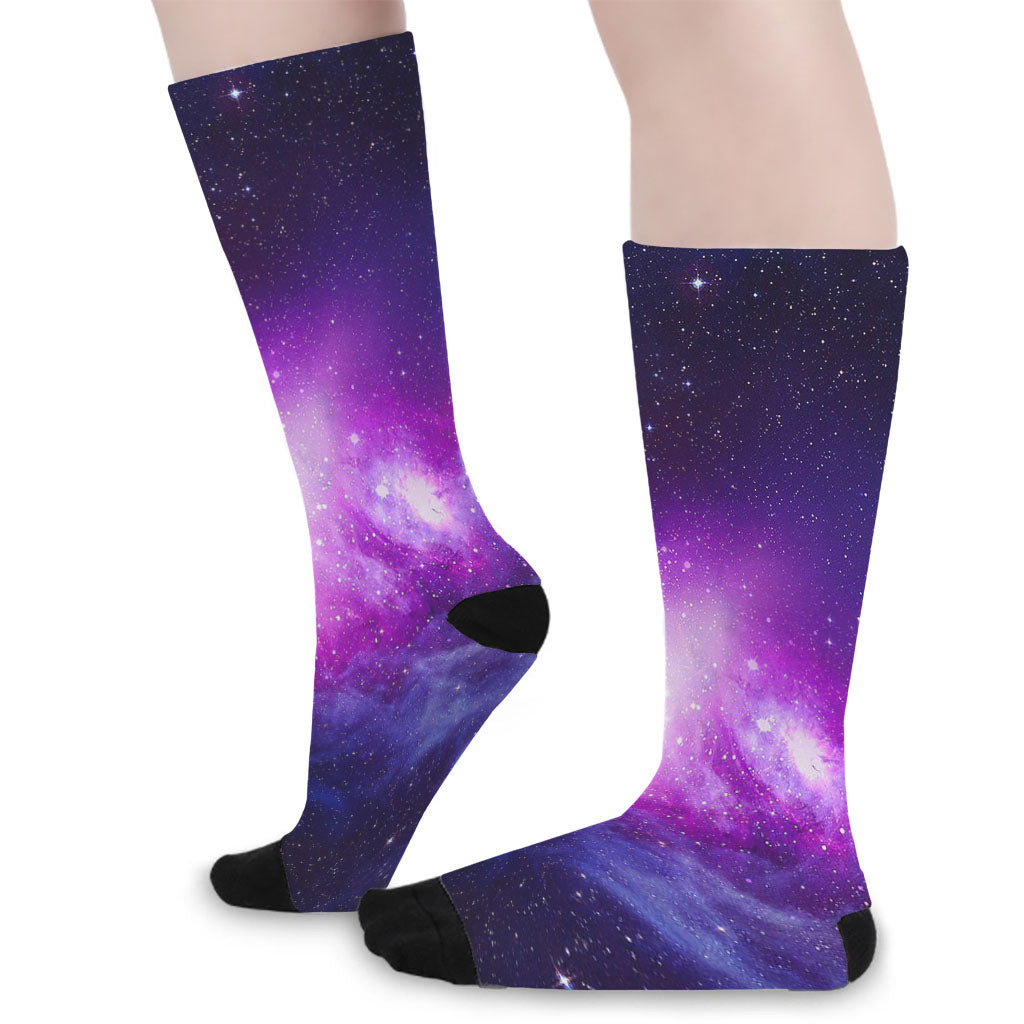 Purple Starfield Galaxy Space Print Long Socks