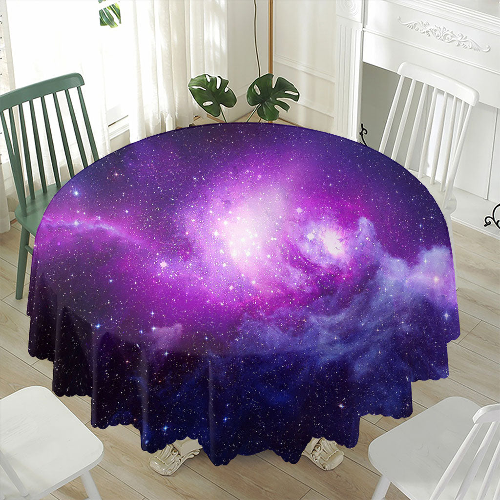 Purple Starfield Galaxy Space Print Waterproof Round Tablecloth