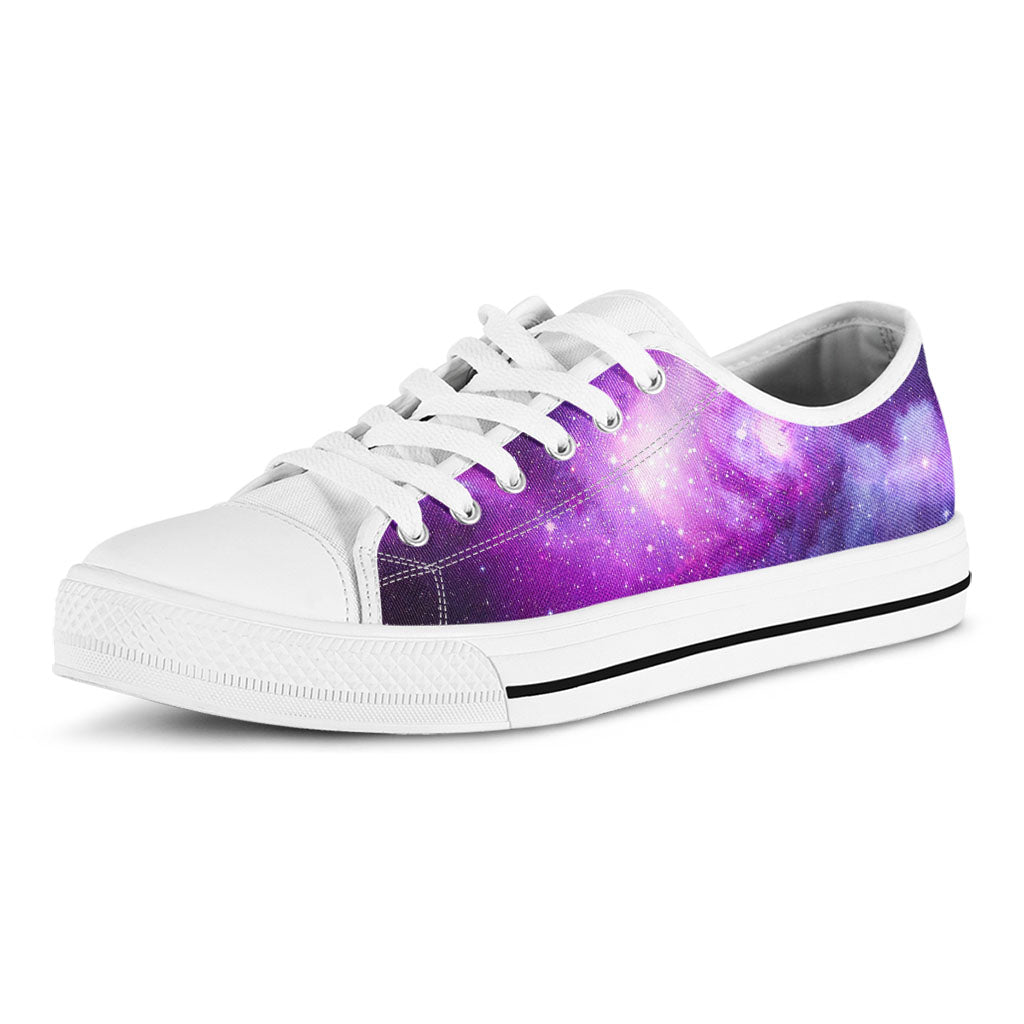 Purple Starfield Galaxy Space Print White Low Top Sneakers