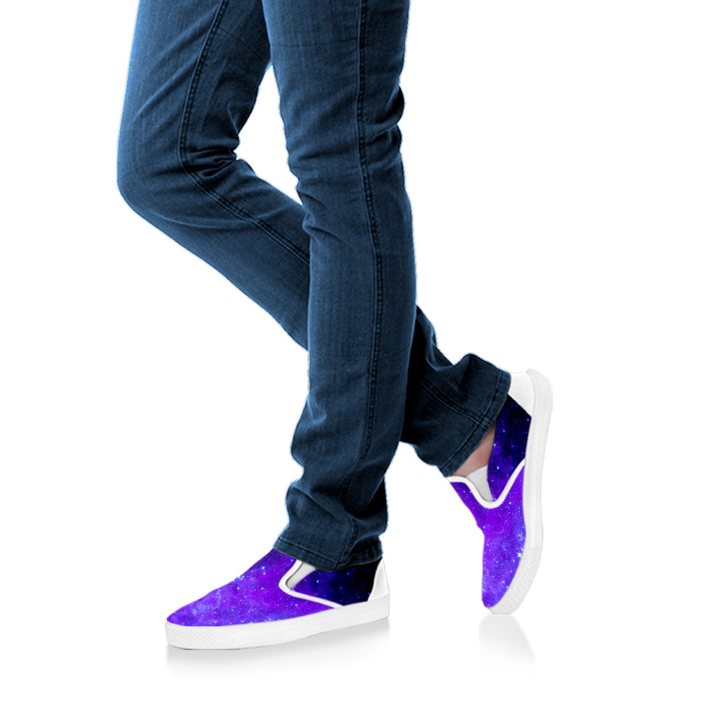 Purple Stars Nebula Galaxy Space Print White Slip On Sneakers
