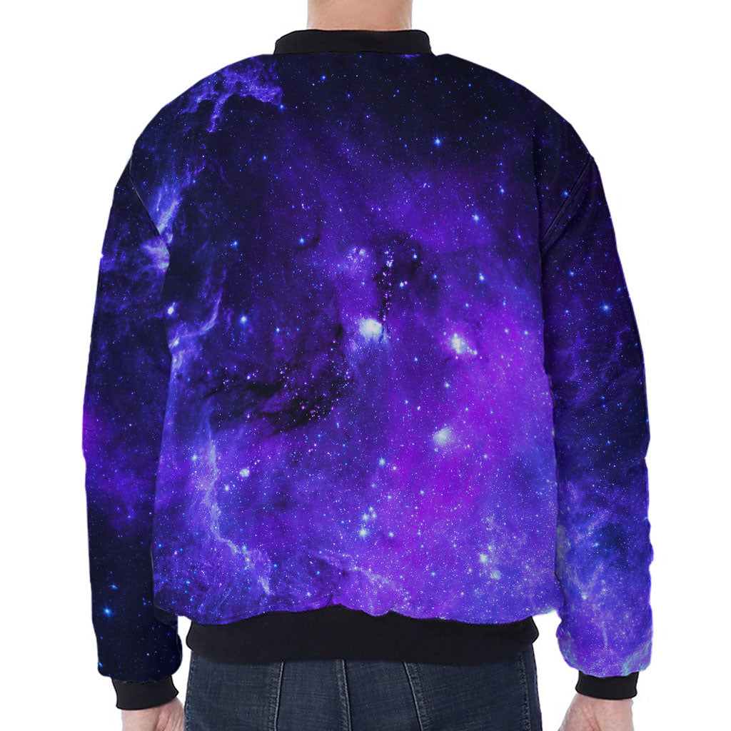 Purple Stars Nebula Galaxy Space Print Zip Sleeve Bomber Jacket