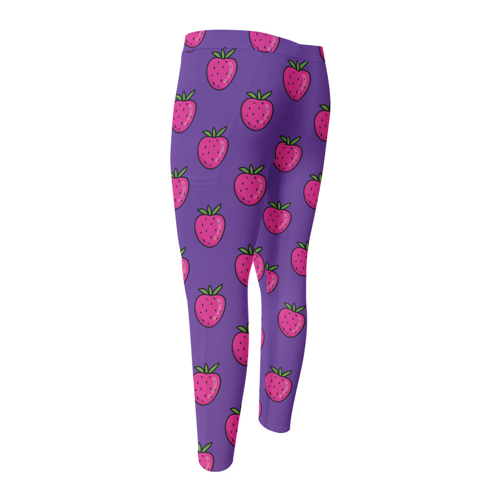 Purple Strawberry Pattern Print Men's Compression Pants