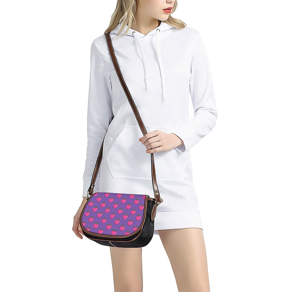 Purple Strawberry Pattern Print Saddle Bag