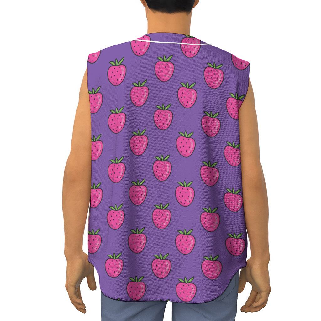 Purple Strawberry Pattern Print Sleeveless Baseball Jersey
